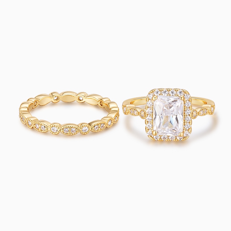 Shining Star Jewelry Luxury Zircon Emerald Cut 14K Solid Gold Couple Rings Shining Star Jewelry Luxury Zircon Emerald Cut 14K Solid Gold Couple Rings