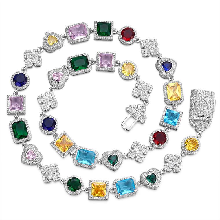 Shining Star Jewelry Gorgeous Colored Gemstones Various Shape Cuts Cross Necklace