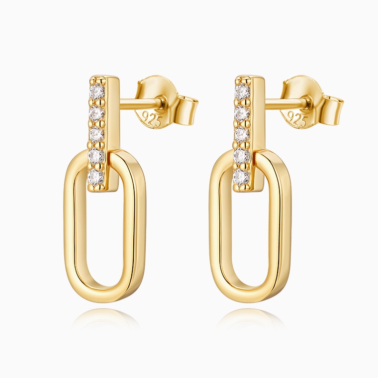 Shining Star Jewelry Simple Daily Style Solid 14K Gold CZ Dangling Stud Earrings