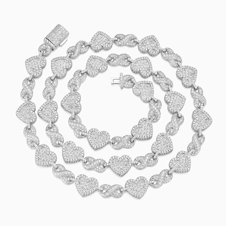 Shining Star Jewelry VVS Moissanite Infinity Link Chain Baguette Heart Necklace Shining Star Jewelry VVS Moissanite Infinity Link Chain Baguette Heart Necklace