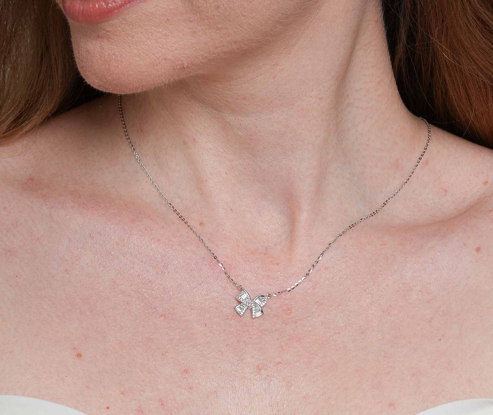 Shining Star Jewelry Adjustable Baguette Zircon Bow Pendant Fine Necklace Women Shining Star Jewelry Adjustable Baguette Zircon Bow Pendant Fine Necklace Women