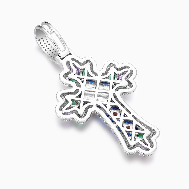 Shining Star Jewelry High Quality Mixed Fancy Cut Colored Zircon Cross Pendant