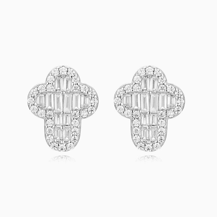Shining Star Jewelry New Arrivals Luxury 925 Silver Full Diamond Cross Earrings