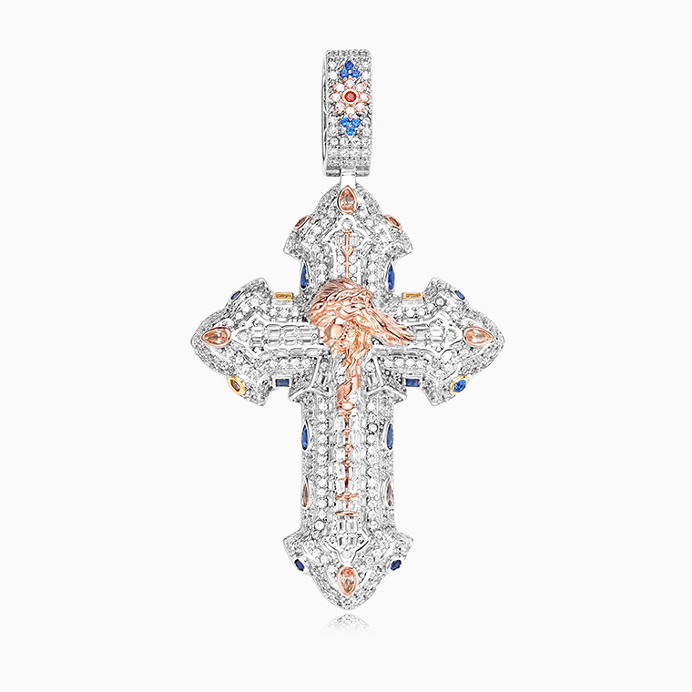 Shining Star Jewelry Bling 925 Silver Diamond Jesus Cross Gothic Charms Pendant