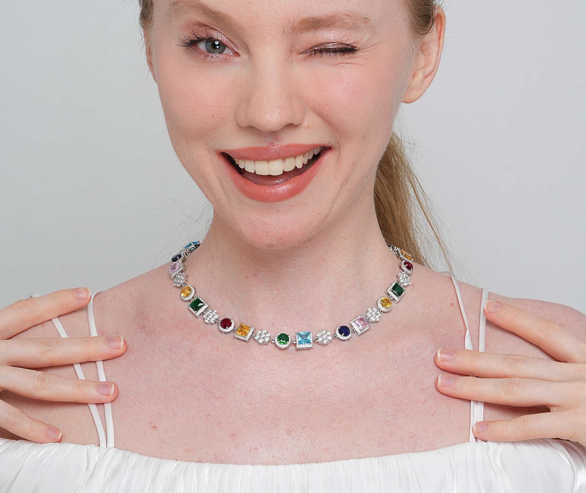 Shining Star Jewelry Chunky Zircon Color Tennis Chain Necklace For Women Shining Star Jewelry Chunky Zircon Color Tennis Chain Necklace For Women