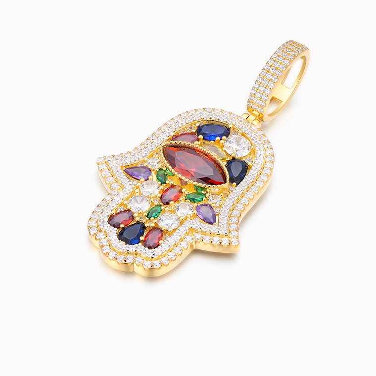 Shining Star Jewelry Turkish Amulet Colored Diamond Evil Eye Hamsa Hand Pendant