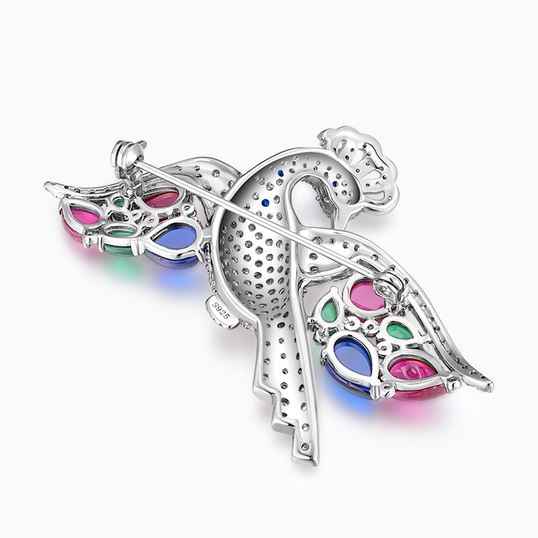 Shining Star Jewelry Women's 925 Silver Coloured Gemstone Zircon Bird Brooch Shining Star Jewelry Women's 925 Silver Coloured Gemstone Zircon Bird Brooch