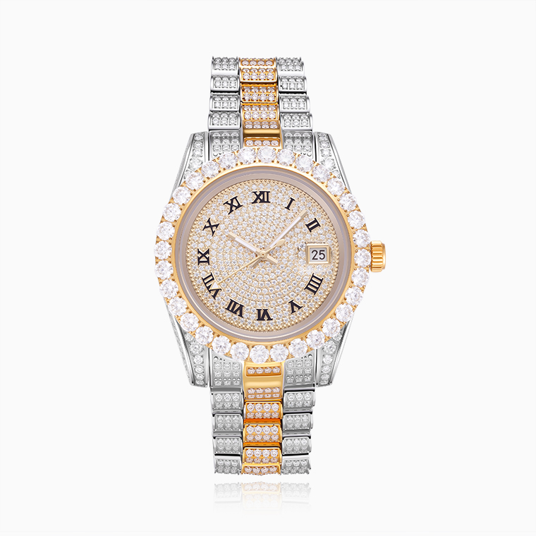 Shining Star Jewelry Men's Ice Out Cubic Zirconia White Gold Mechanical Watches