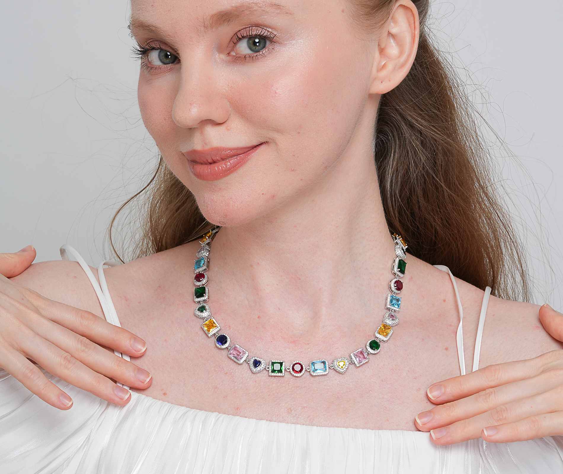 Shining Star Jewelry 10Mm Sterling Silver Cluster Iced Out Link Chain Necklace Shining Star Jewelry 10Mm Sterling Silver Cluster Iced Out Link Chain Necklace