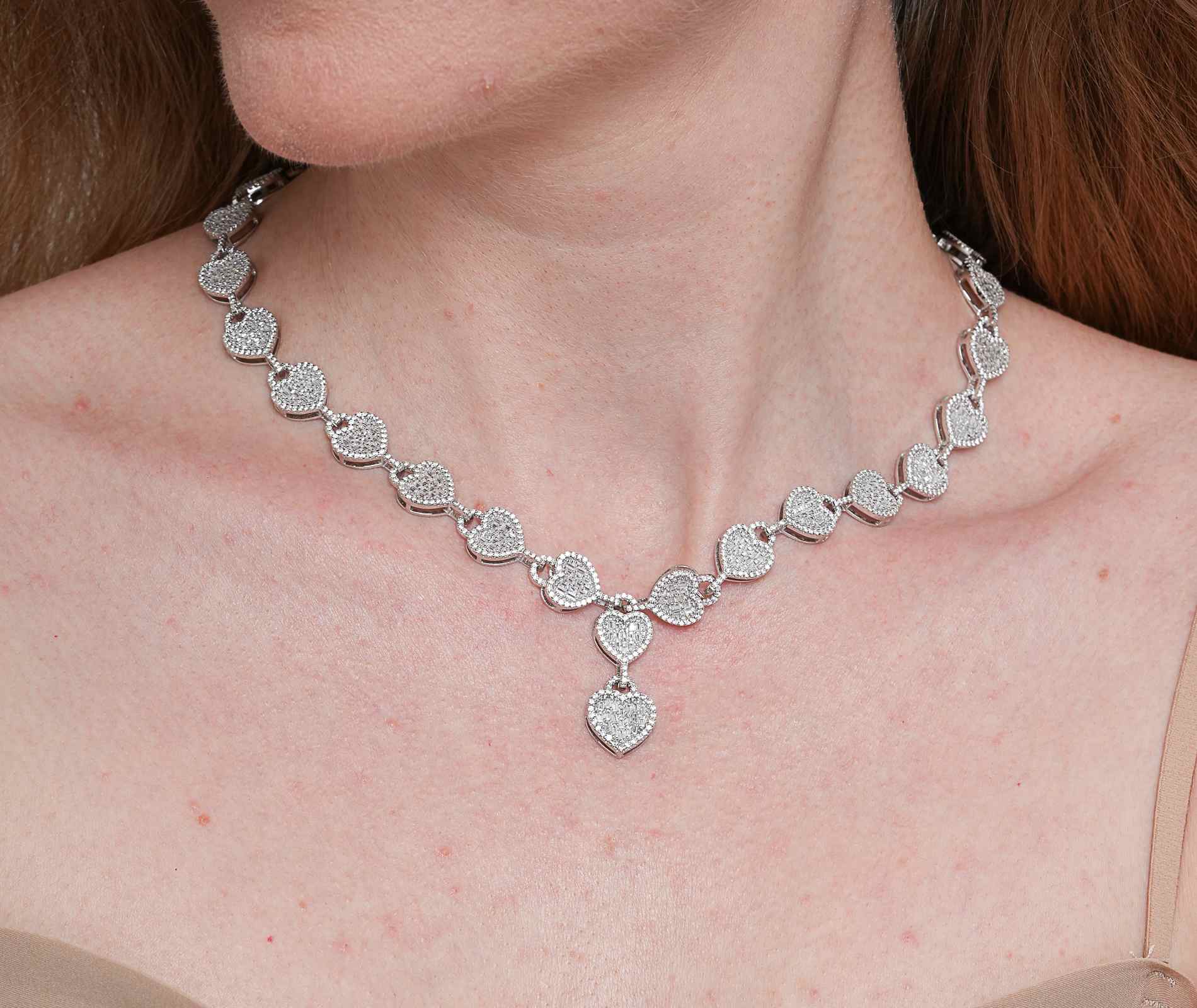 Shining Star Jewelry Hiphop Street Style Trendy Women Baguette CZ Heart Necklace Shining Star Jewelry Hiphop Street Style Trendy Women Baguette CZ Heart Necklace