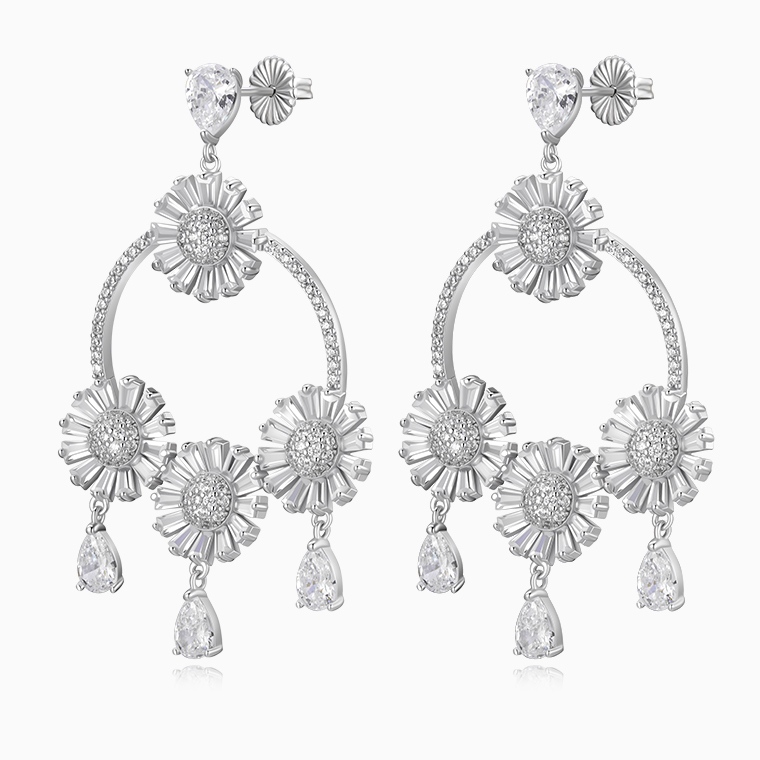 Shining Star Jewelry Women's Iced Out Zircon Dazzling Sunflower Dangle Earrings