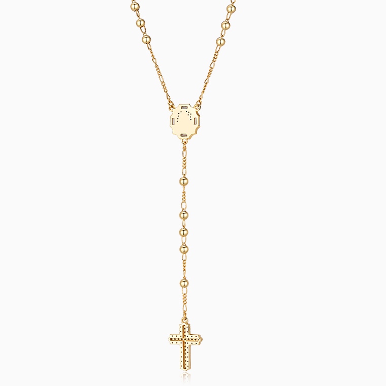Shining Star Jewelry 14K Gold Charms Virgin Mary Cross Pendant Rosary Necklace